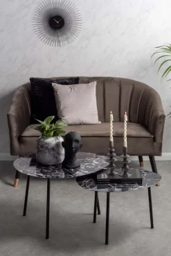 Table basse en métal imitation marbre Ovoid 67 x 60 cm (Noir)