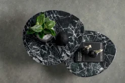 Table basse en métal imitation marbre Ovoid 67 x 60 cm (Noir)