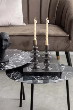 Table basse en métal imitation marbre Ovoid 67 x 60 cm (Noir)