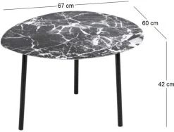 Table basse en métal imitation marbre Ovoid 67 x 60 cm (Noir)