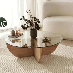 Table basse en verre et aggloméré Lily (Chêne)