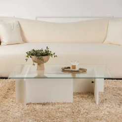 Table basse en verre et aggloméré Flavio (Blanc)