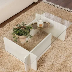 Table basse en verre et aggloméré Flavio (Blanc)