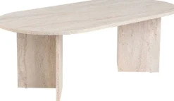 Table basse ovale en aggloméré Sable (Marbré Travertine)