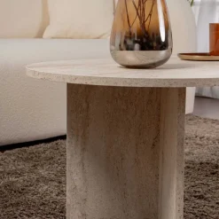 Table basse ovale en aggloméré Sable (Marbré Travertine)