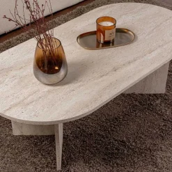 Table basse ovale en aggloméré Sable (Marbré Travertine)