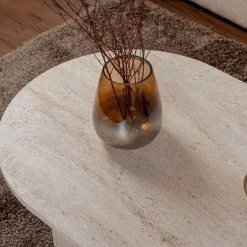 Table basse ovale en aggloméré Sable (Marbré Travertine)