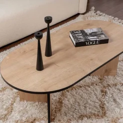 Table basse ovale en aggloméré Sable (Chêne, Noir)