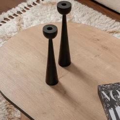 Table basse ovale en aggloméré Sable (Chêne, Noir)