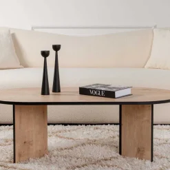 Table basse ovale en aggloméré Sable (Chêne, Noir)