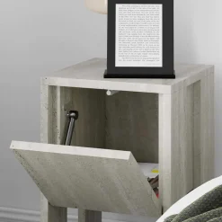 Table de chevet avec rangements Ema (Travertine)