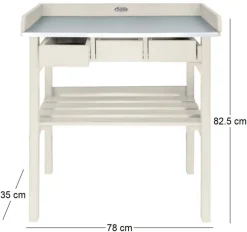 Table de jardinage en pin et zinc (Blanc)