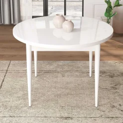 Table de repas ronde avec pieds métal Tor (Blanc)