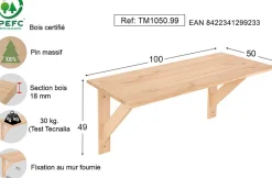 Table murale en pin massif Kit Line