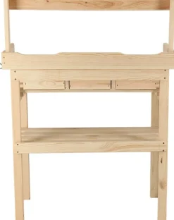 Table à rempoter en pin avec plateau zinc (3 tiroirs + étagère supérieure)