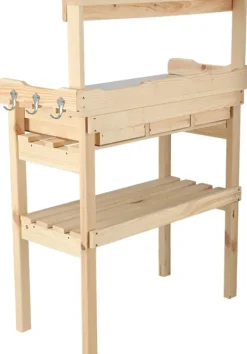 Table à rempoter en pin avec plateau zinc (3 tiroirs + étagère supérieure)
