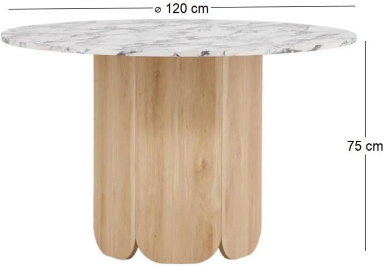 Table repas en MDF Tekla 120 x 75 cm (Naturel et plateau effet marbre)
