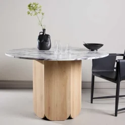 Table repas en MDF Tekla 120 x 75 cm (Naturel et plateau effet marbre)