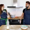 Tablier de cuisine unisexe en jean (Attaches vertes)