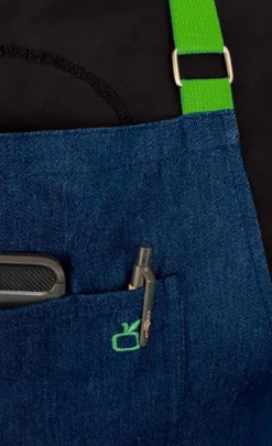 Tablier de cuisine unisexe en jean (Attaches vertes)