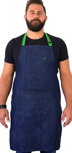 Tablier de cuisine unisexe en jean (Attaches vertes)
