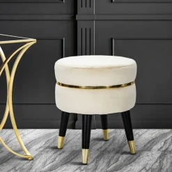 Tabouret bas en tissu Paris 35 x 40.5 cm (Crème et doré )
