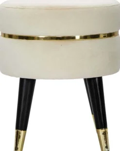 Tabouret bas en tissu Paris 35 x 40.5 cm (Crème et doré )