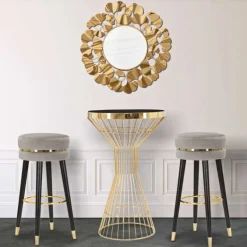 Tabouret de bar en tissu et métal Paris 35 x 74 cm (Argent - Noir et Doré)