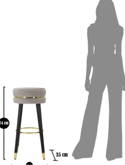 Tabouret de bar en tissu et métal Paris 35 x 74 cm (Argent - Noir et Doré)