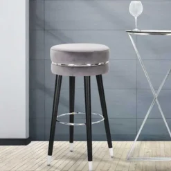 Tabouret de bar en tissu et métal Paris 35 x 74 cm (Gris - Noir et Argent)