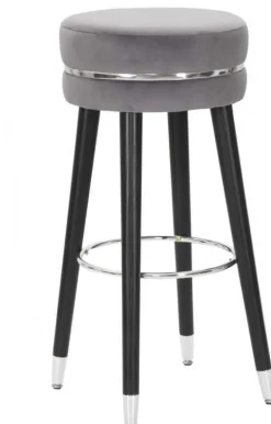 Tabouret de bar en tissu et métal Paris 35 x 74 cm (Gris - Noir et Argent)