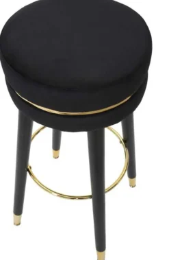 Tabouret de bar en tissu et métal Paris 35 x 74 cm (Noir et Doré)
