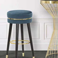 Tabouret de bar en tissu Paris (Bleu - doré et noir)
