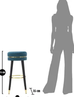 Tabouret de bar en tissu Paris (Bleu - doré et noir)