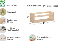 Étagère avec barre centrale en pin Kit Line (40 cm)