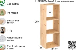 Étagère modulaire en pin massif Dinamic (3 tablettes)