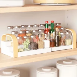 Étagère à épices extensible 3 niveaux Bellwood (Blanc et naturel)