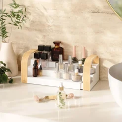 Étagère à épices extensible 3 niveaux Bellwood (Blanc et naturel)