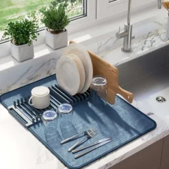 Tapis de séchage vaisselle pliable Udry (Bleu ardoise)