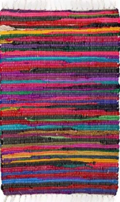 Tapis en coton et polyester rayures colorées 80 x 50 cm