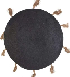 Tapis rond en coton pompons 90 cm (Anthracite)
