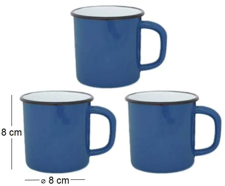 Tasses en émail coloré Classic (Lot de 3) (Bleu)