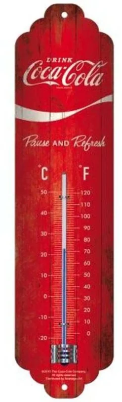 Thermomètre en métal Pub 28 x 6.5 cm (Coca Cola Logo rouge)