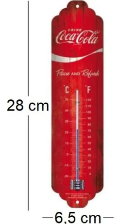 Thermomètre en métal Pub 28 x 6.5 cm (Coca Cola Logo rouge)