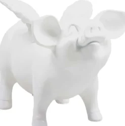 Tirelire cochon avec ailes en résine 14 x 25 x 15 cm (Blanc)