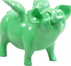 Tirelire cochon avec ailes en résine 14 x 25 x 15 cm (Vert citron)