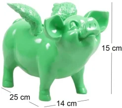 Tirelire cochon avec ailes en résine 14 x 25 x 15 cm (Vert citron)