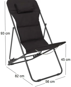 Transat en métal pliant Corfou (Noir)