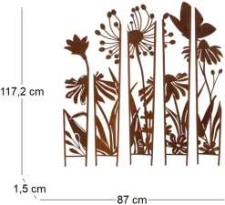 Treillis brise vue en 5 parties Fleurs (S : 87 x 1,5 x 117,2 cm)