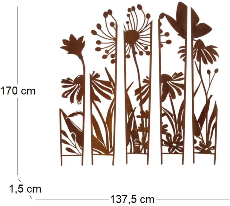 Treillis brise vue en 5 parties Fleurs (L : 137,5 x 1,5 x 170 cm)